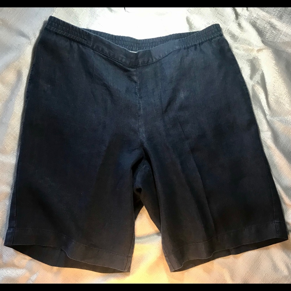 J.Jill Blue Linen Elastic Waist Shorts Pocketed